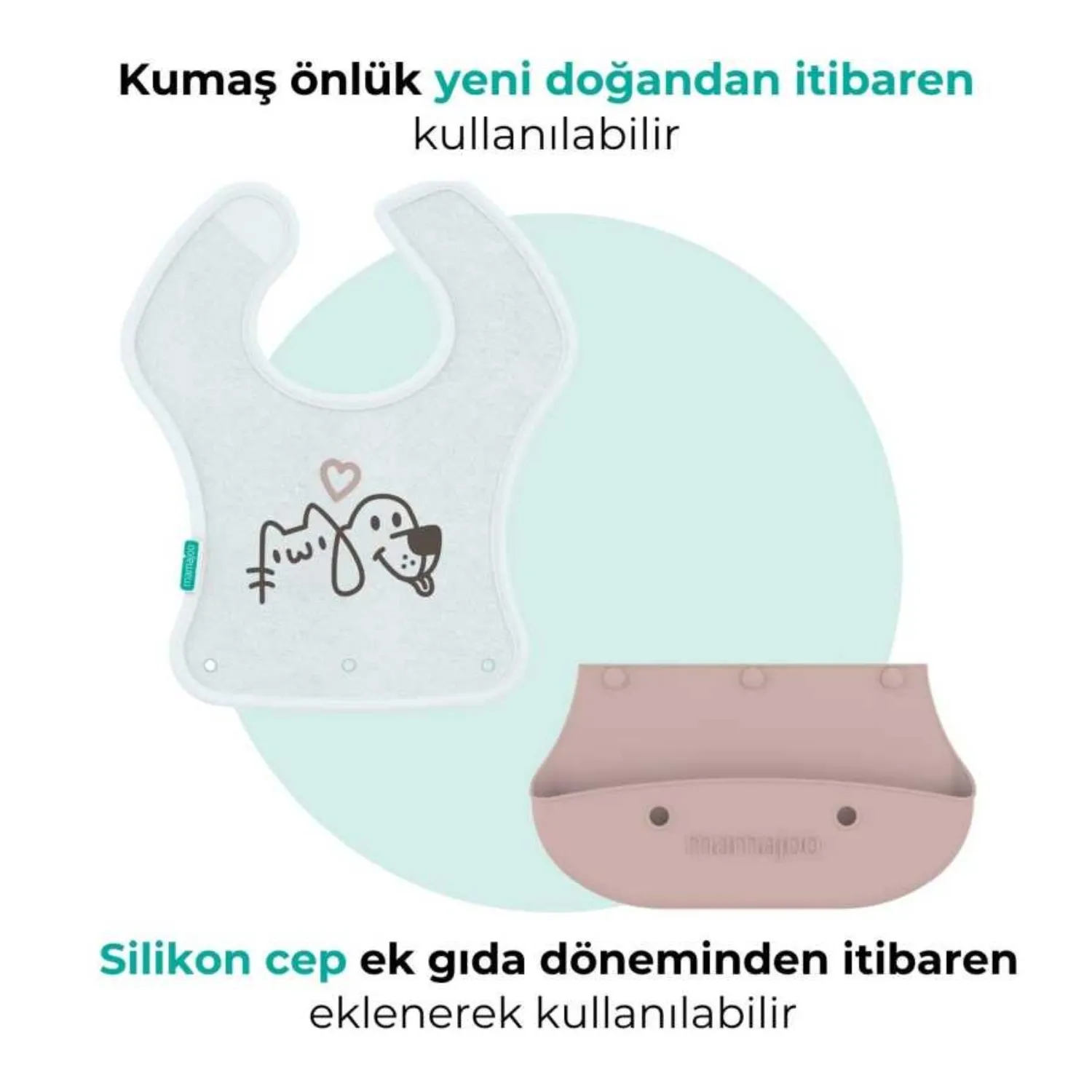Mamajoo Katlanır Silikon & Kumaş Mama Önlüğü Powder Pink