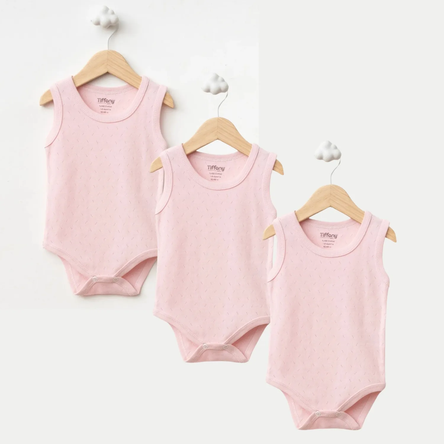 Tiffany Atlet Body %100 Pamuklu Çıtçıtlı Basic 3'lü Set Body Zıbın Pembe Kız Bebek