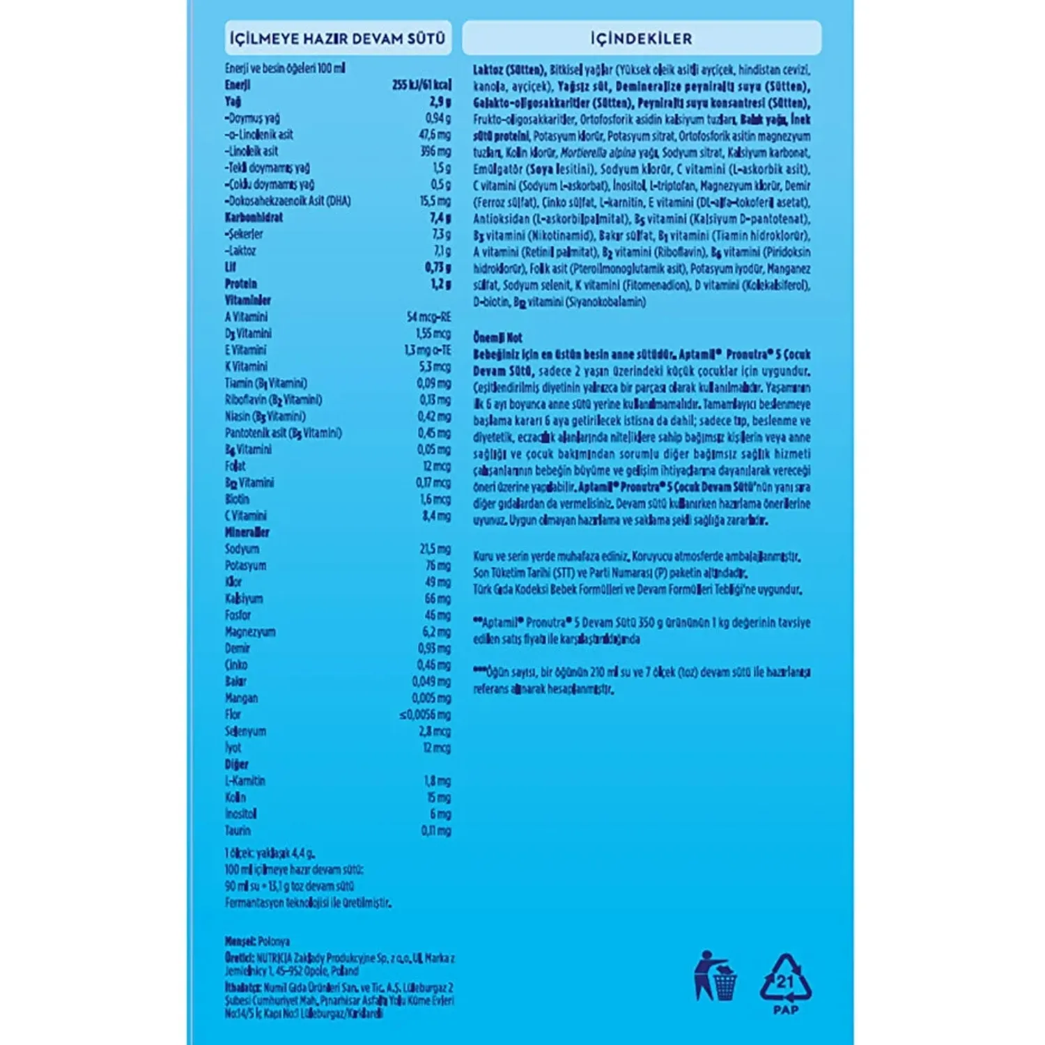 Aptamil Pronutra 5 Devam Sütü 1000 Gr (2*500gr.)
