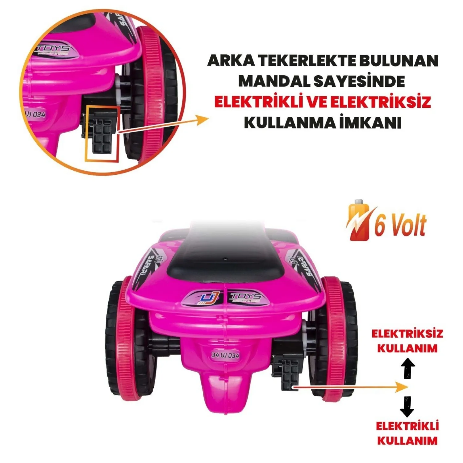 Akülü Atv Müzikli ve Led Işıklı 6V Safari Pembe