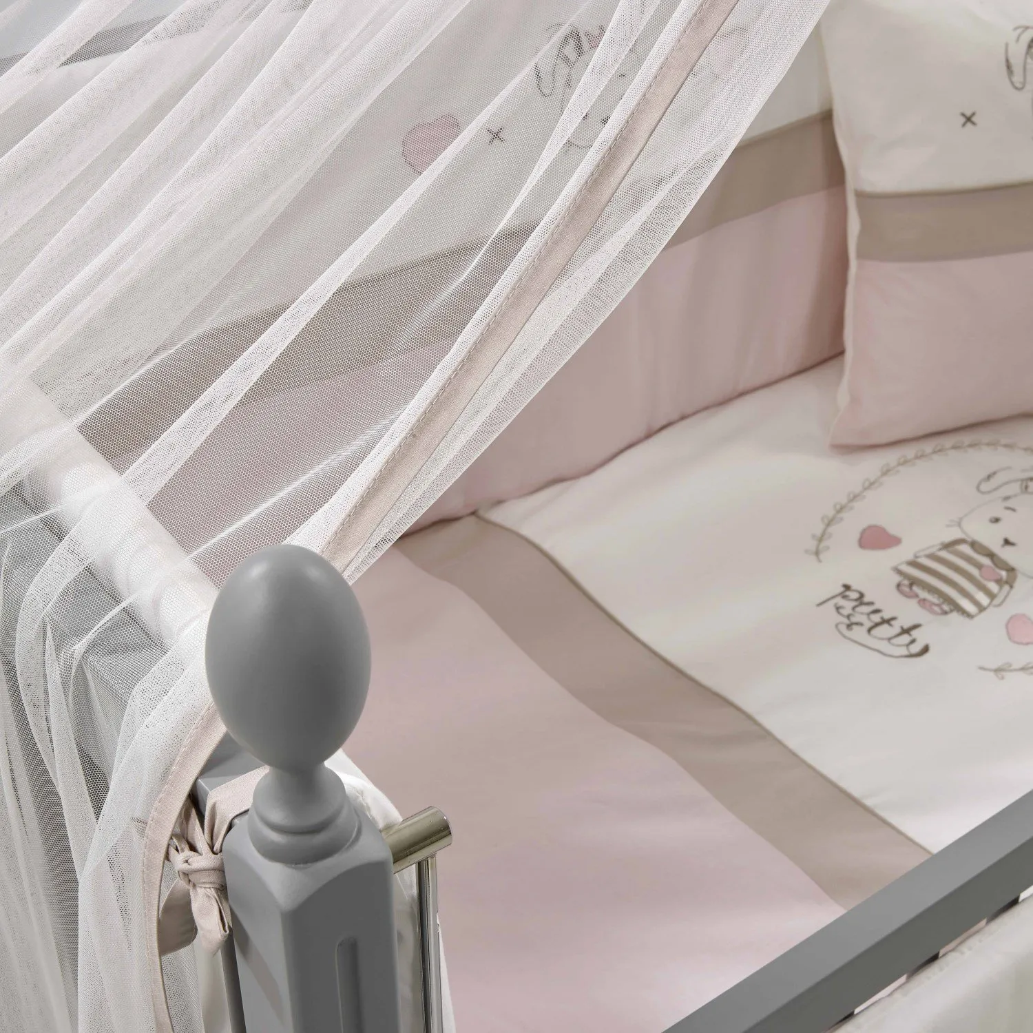 Meltem Kids Kral Beşik 60x120 cm Gri - Prety Pudra