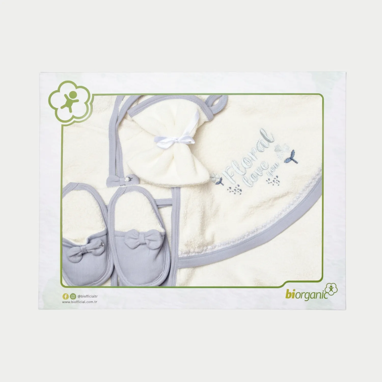 Bibaby Organik Bornoz Love Floral Ekru - Lila