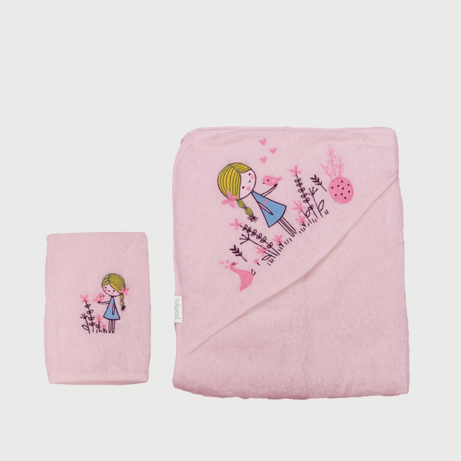 Bistyle Havlu Luluco Girl And Bird 75x75cm Pembe