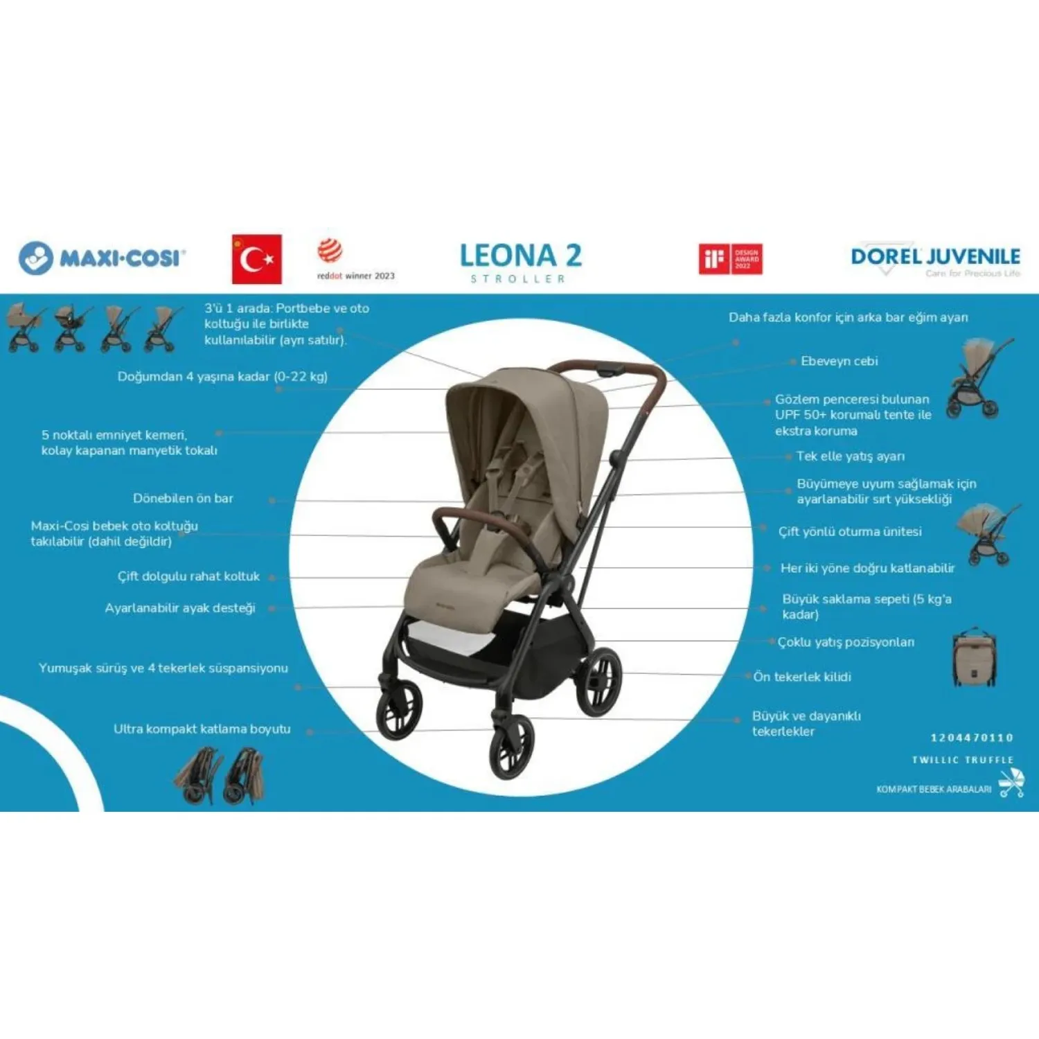 Maxi Cosi Leona2 Çift Yönlü Bebek Arabası Twillic Truffle
