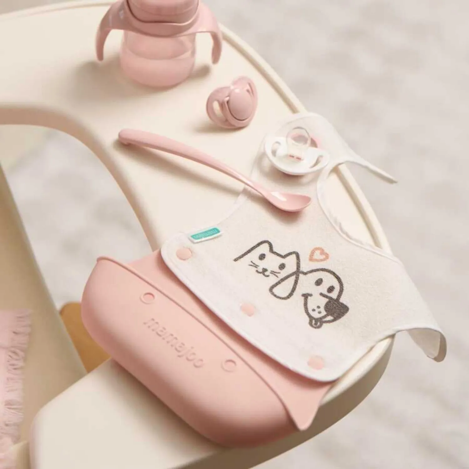 Mamajoo Katlanır Silikon & Kumaş Mama Önlüğü Powder Pink