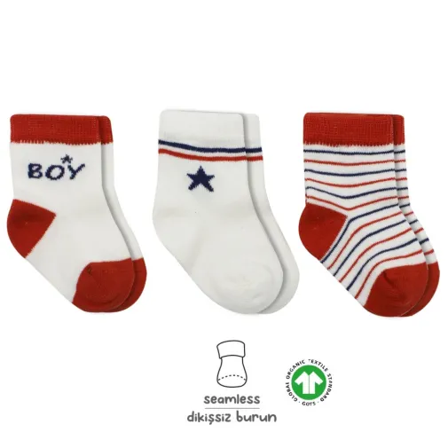 Bibaby Unisex Çorap Soket 3Lü Penye Boy And Girl Bistyle Kırmızı