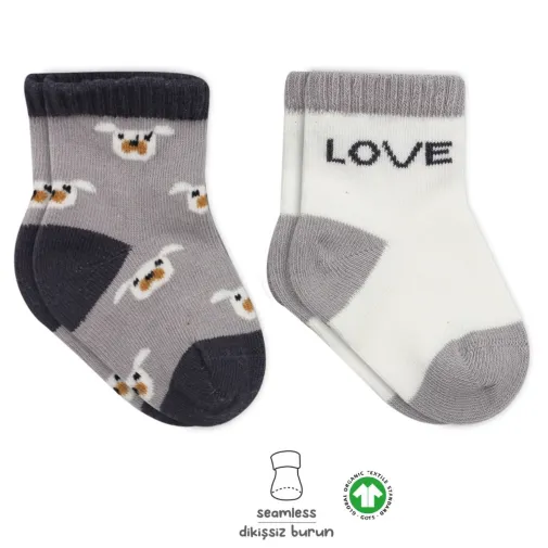 Bistyle Unisex Çorap Soket 2Li Penye Dog Gri