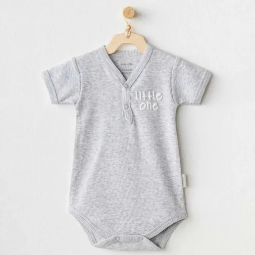Andy Wawa Kısa Kollu Çıtçıtlı Bebek Body Basic Gri Melanj Unisex Gri Melanj