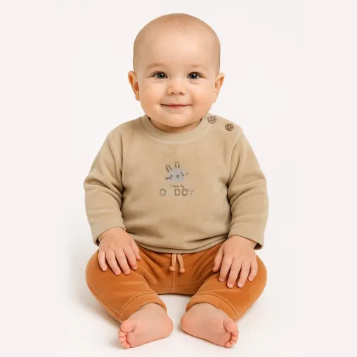 Bistyle 2Li Takım Kadife I Love Daddy Bej - Turuncu