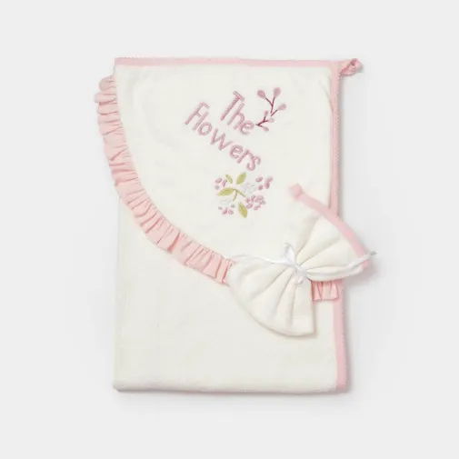Bibaby Kız Organik Havlu Örme The Flowers Ekru - Pembe