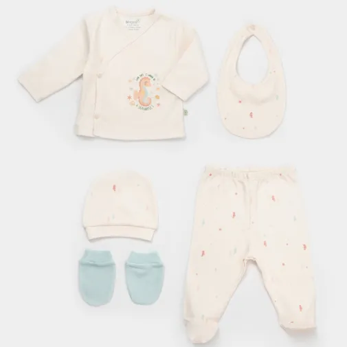 Bibaby Unisex Organik Hastane Çıkışı 5Li Save The Seahorse Bej - Mint