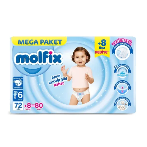 Molfix Bebek Bezi 6 Beden Extra Large 15+ Kg 80Li Mega Paket