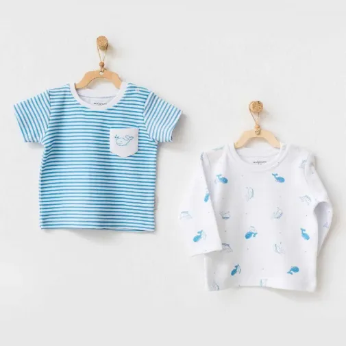 Andy Wawa Erkek T-Shirt 2Li Cute Whale Mavi