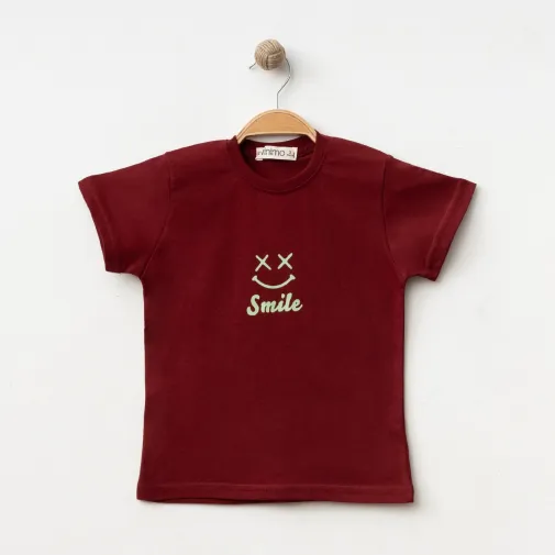 Winimo Smile Baskılı Çocuk T-Shirt Unisex Bordo