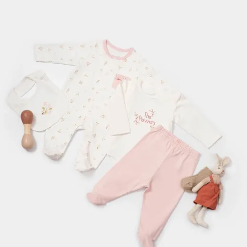 Bibaby Kız Organik Tulum Takımı Tüllü The Flowers Ekru - Pembe