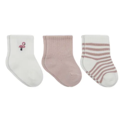 Bistyle Çorap Soket 3Lü Penye Flamingo Girl Gül Kurusu - Ekru - Lila