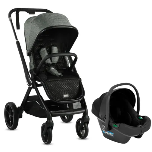 Kraft Kobe Capsule Çift Yönlü Doğumdan İtibaren 22 Kg Taşıma 360° Pu Tekerlek Ile Mükemmel Manevra Sağlayan Travel Sistem-Seyahat Sistem Bebek Arabası Black Green
