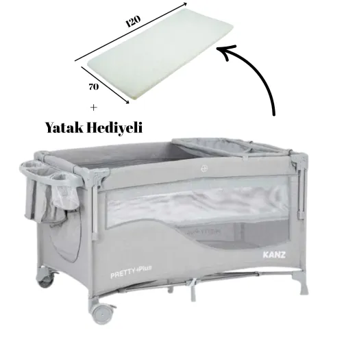 Kanz Pretty Plus Yatak Hediyeli Anne Yanı Oyun Parkı 70X120 Cm Gri