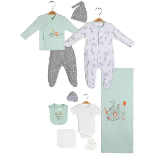 Bibaby Erkek Organik Hastane Çıkışı 10Lu Travel Zoo Yeşil Gri Yeşil - Gri