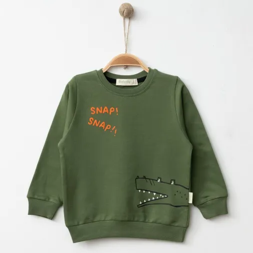 Bebolly Erkek Sweatshirt Snap Baskılı Haki