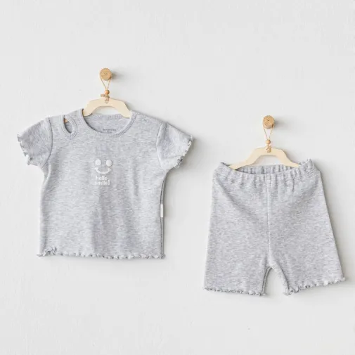 Andy Wawa Kısa Kollu Şortlu Bebek 2Li Takım Basic Gri Melanj Unisex Gri Melanj