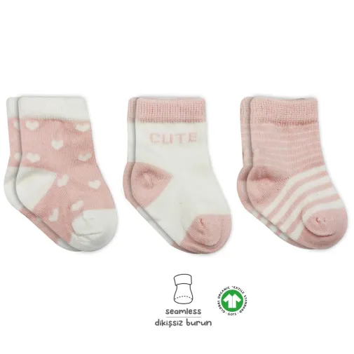 Bibaby Unisex Çorap Soket 3Lü Penye Stars Bistyle Pudra