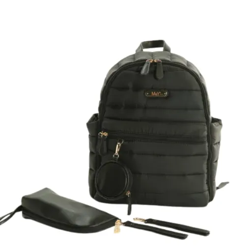 M&Y Collection Puff Deri Bebek Bakım Sırt Çantası Siyah / Black