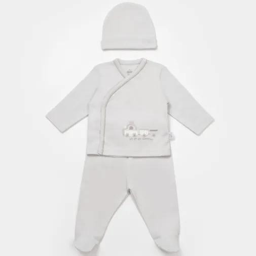 Bibaby Erkek Zıbın Takımı 3Lü Canvas Flowers Boy Baby Gri