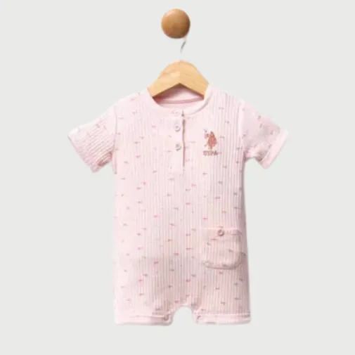 U.s. Polo Kısa Kollu Kız Bebek Şort Tulum Pudra
