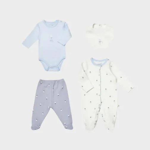 Bibaby Kız Bebek Organik Tulum Takımı 4Lü Love Floral Ekru - Lila