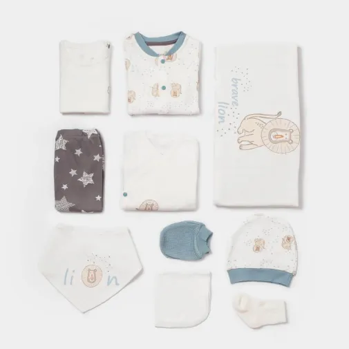 Bibaby Erkek Organik Hastane Çıkışı 10Lu Brave Lion Ekru - Turkuaz