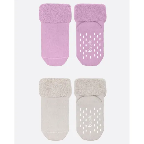 Bistyle Kız Çorap Soket Havlu 2Li Kaymaz Basic Girl Gül Kurusu - Natural