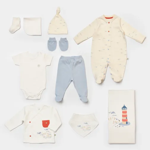 Bibaby Erkek Organik Hastane Çıkışı 10Lu Sun Lets Sail Ekru - Mavi