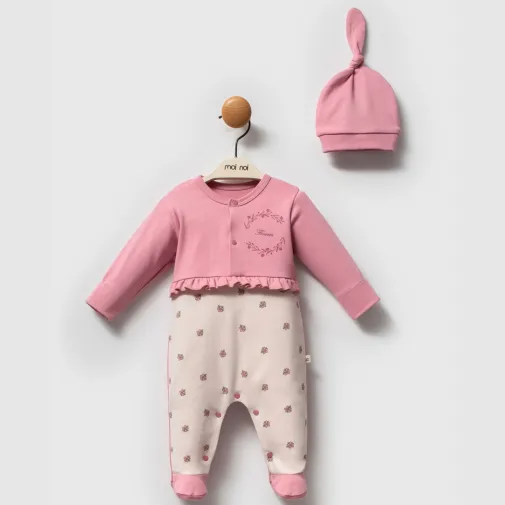 Moi Noi Kız Tulum Şapka Takım Flowers Mürdüm