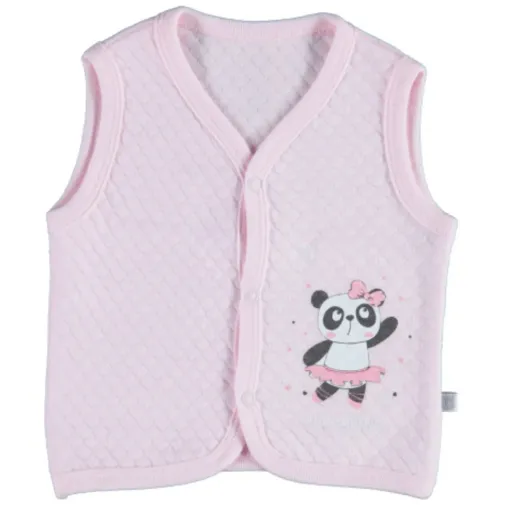 Bibaby Kız Yelek Kapitone Fiyonklu Panda Pembe