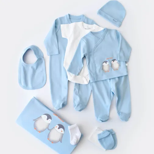 Bibaby Erkek Organik Hastane Çıkışı 10Lu Hello New Penguins Mavi