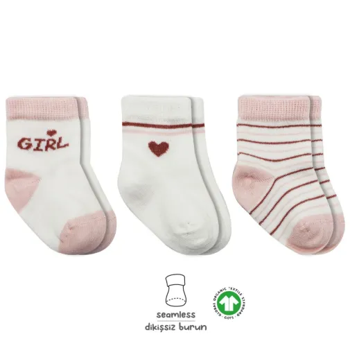 Bibaby Unisex Çorap Soket 3Lü Penye Boy And Girl Bistyle Pembe