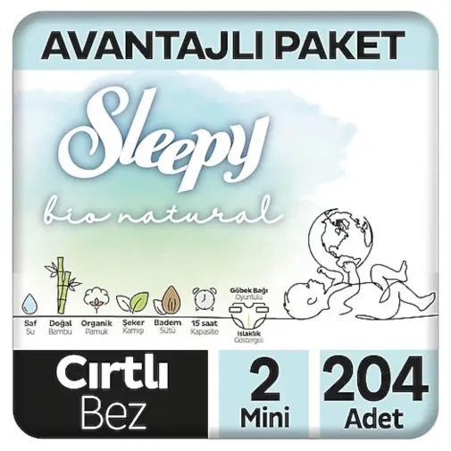 Sleepy Bebek Bezi Bio Natural 2 Numara Jumbo Paket 204Lü