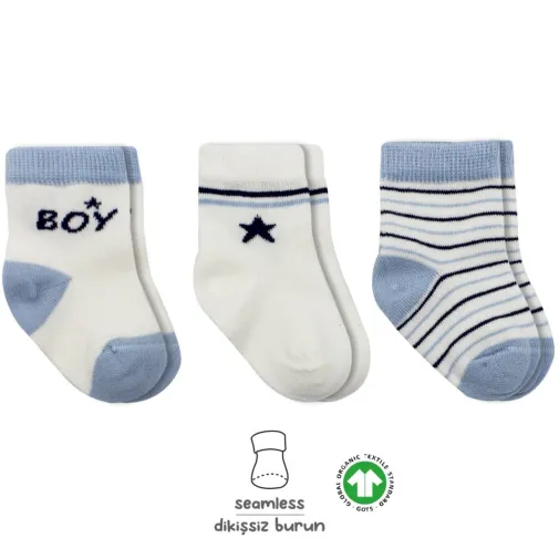 Bibaby Unisex Çorap Soket 3Lü Penye Boy And Girl Bistyle Mavi