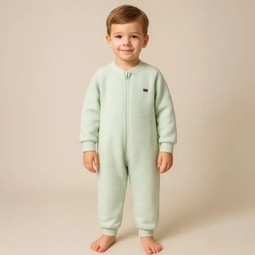 Moi Noi Fermuarlı Uzun Kollu Kışlık Uyku Tulum Waffle Mint 2,5 Tog Mint