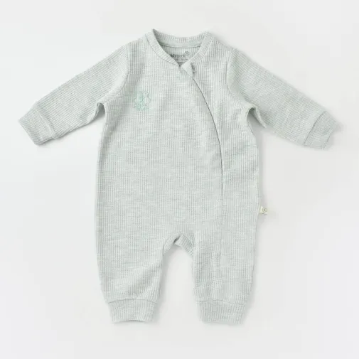 Bibaby Unisex Organik Tulum Fermuarlı Nature In Waffle Yeşil Melanj
