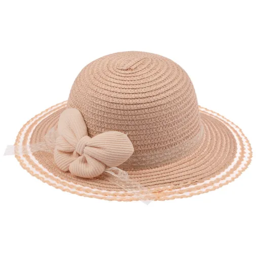 Kitti Kız Bebek Hasır Şapka 1-3Yaş Pudra