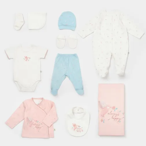Bibaby Kız Organik Hastane Çıkışı 10Lu Always Happy Ekru - Gül Kurusu