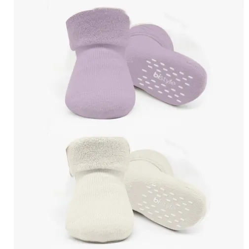 Bistyle Kız Çorap Soket Havlu 2Li Kaymaz Basic Girl Lila - Natural
