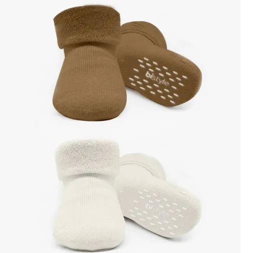 Bistyle Kız Çorap Soket Havlu 2Li Kaymaz Basic Boy Kahverengi - Natural
