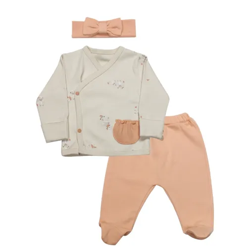 Bistyle Zıbın Takımı 3Lü Fluffy And Lovely Bej - Somon - Ekru