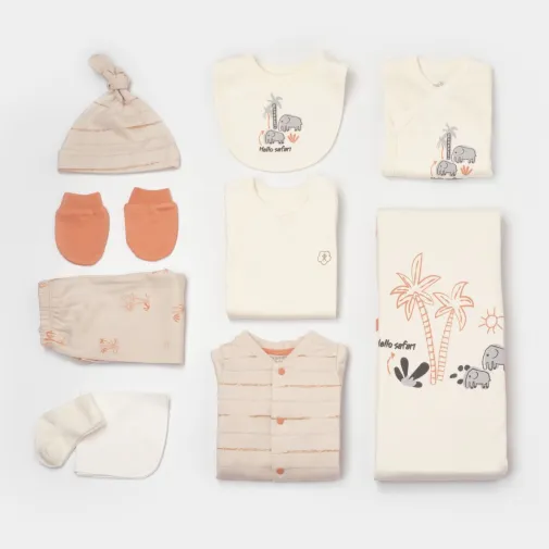 Bibaby Unisex Organik Hastane Çıkışı 10Lu Hello Safari Ekru - Kiremit