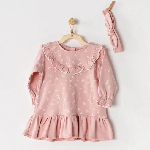Andy Wawa Kız Elbise Takım Organik Cotton Floral Pembe