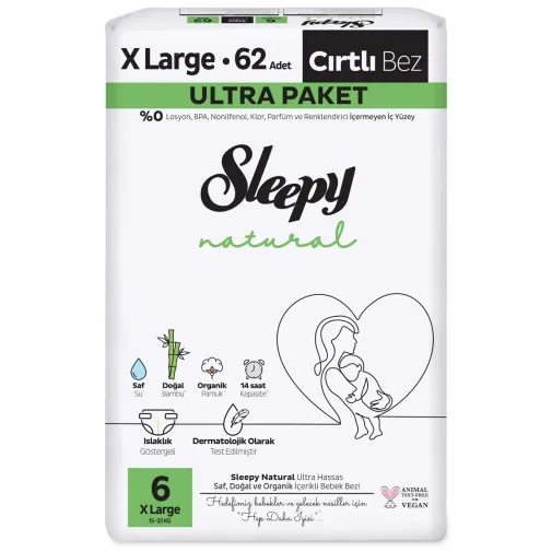 Sleepy Bebek Bezi Natural Xl 6 Numara 62Li Ultra Fırsat Paket