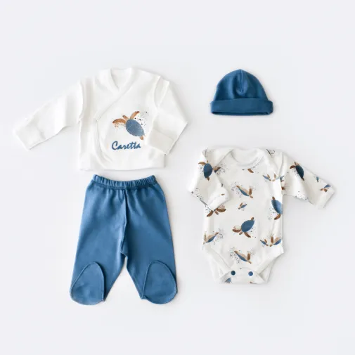 Bibaby Unisex Organik Zıbın Takımı Caretta In Live Prematüre Ekru - İndigo